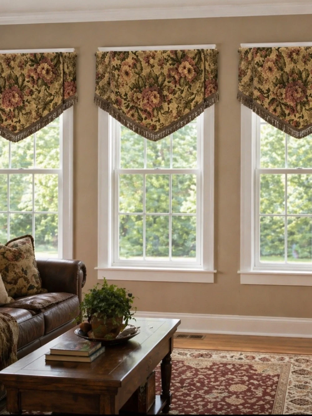 Three Vintage Floral Tapestry Valences w Fringe